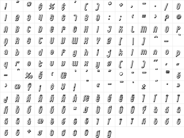 SF Eccentric Opus Shaded Oblique  glyph index