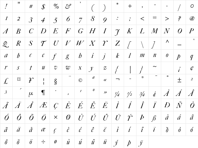 FCaslon Fortytwo ITC Std Italic  glyph index