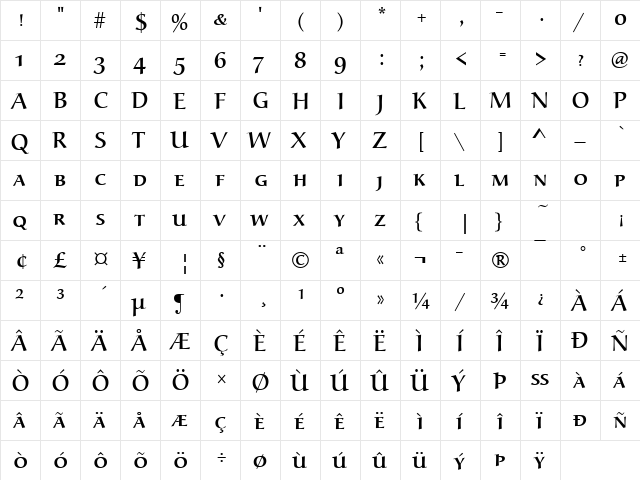 Alcuin Becker Caps Regular  glyph index