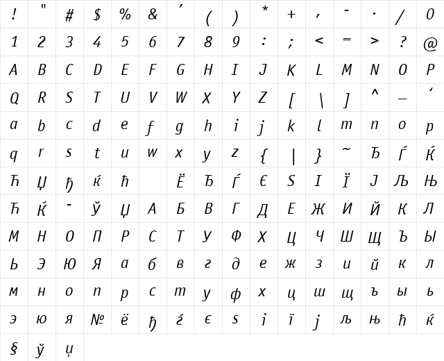 OfficinaSansISOCTT Italic  glyph index