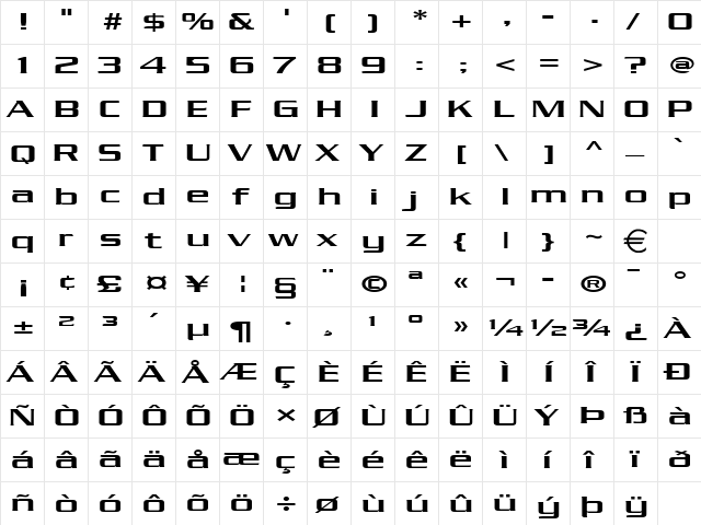 ChaneyExtended Normal  glyph index