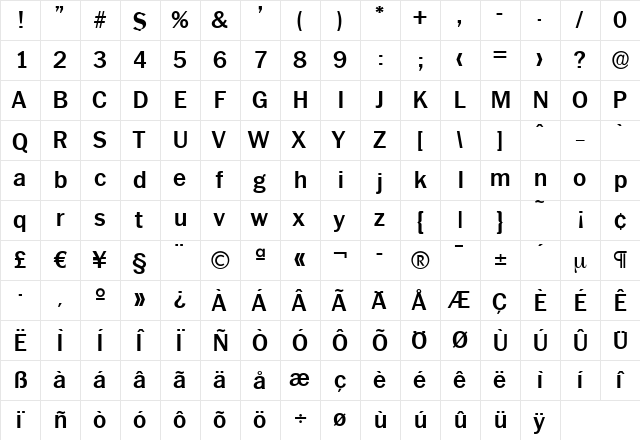 CarlBecker Bold  glyph index