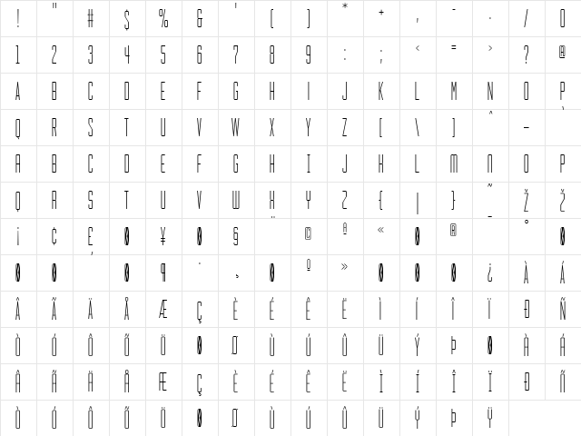 HeraldGothic Regular  glyph index