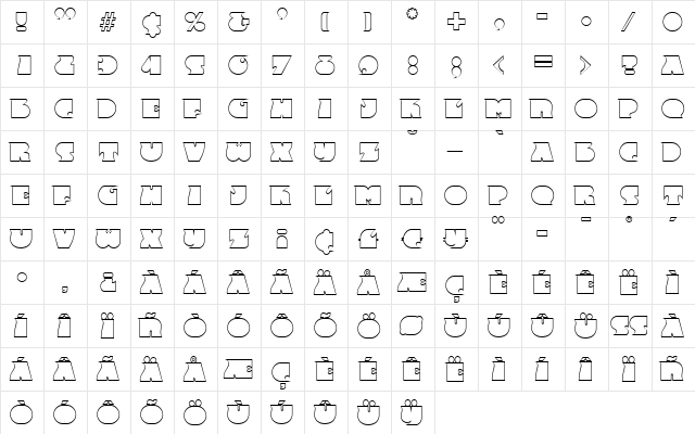 AngelaBeckerOutline Bold  glyph index