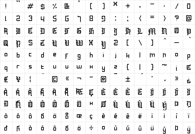 Blackletter Buffoonery Regular  glyph index