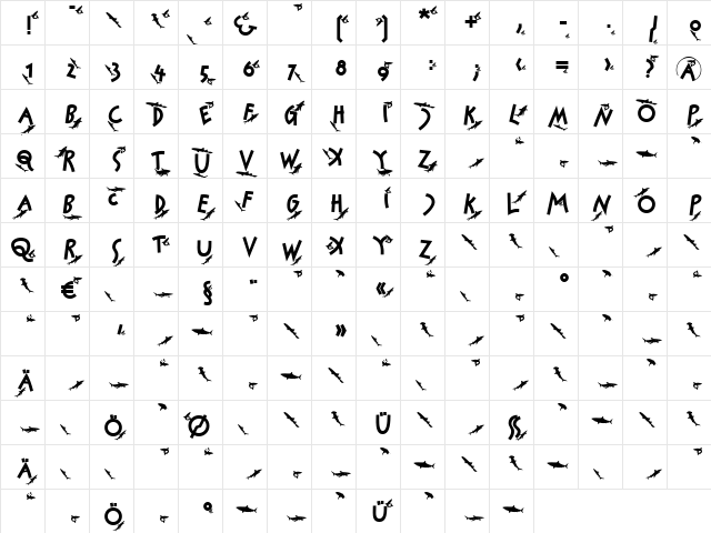 SharkJockey Regular  glyph index