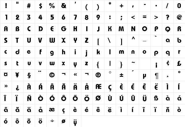 BaronBlackDB Normal  glyph index