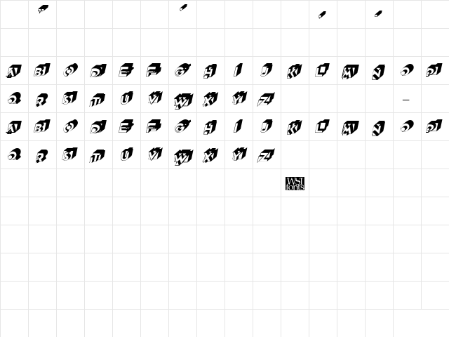 Rubiks Italic  glyph index