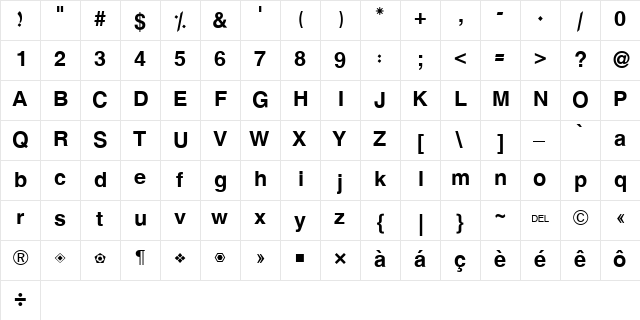 Hacen Newspaper Regular  glyph index