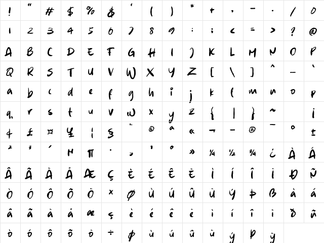 Wamatto Rough Regular  glyph index