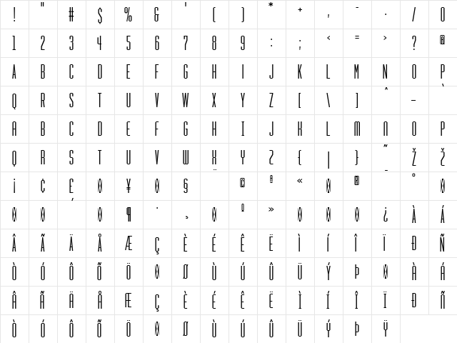 HeraldGothic Regular  glyph index