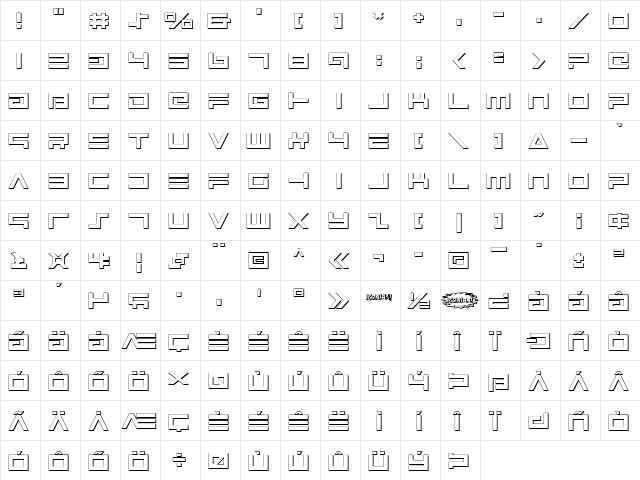 Avenger Shadow Regular  glyph index
