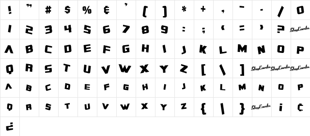 SF Zero Gravity Condensed Bold  glyph index