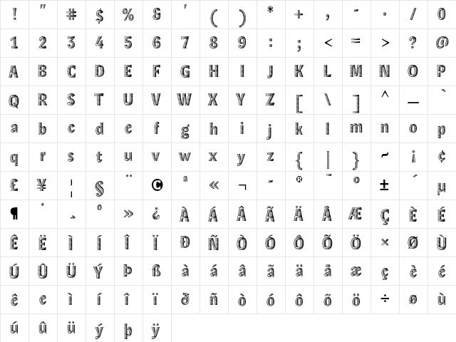 Lexon Xylo Regular  glyph index