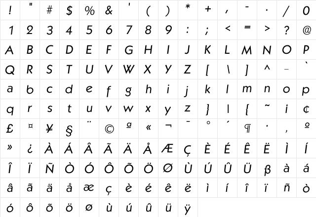 Ikabel Regular  glyph index