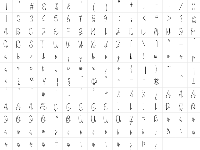 Moreen Regular  glyph index