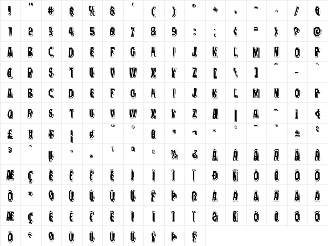 Hitchblock Punch Regular  glyph index