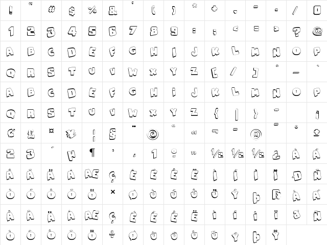 Snaps Taste Outline Regular  glyph index