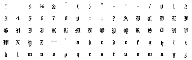 EnglishTowne-Normal Regular  glyph index