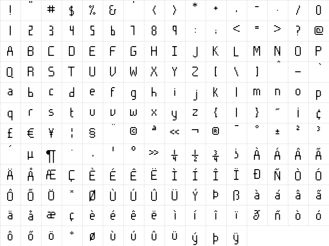 Motus Regular  glyph index