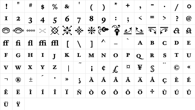 FoundryWilsonExpert Bold  glyph index