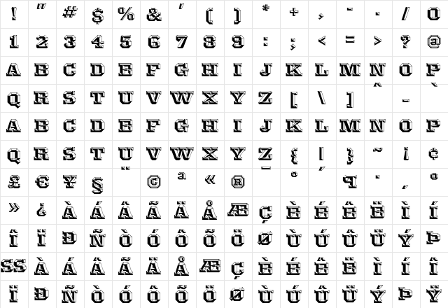 Knox Shaded  glyph index