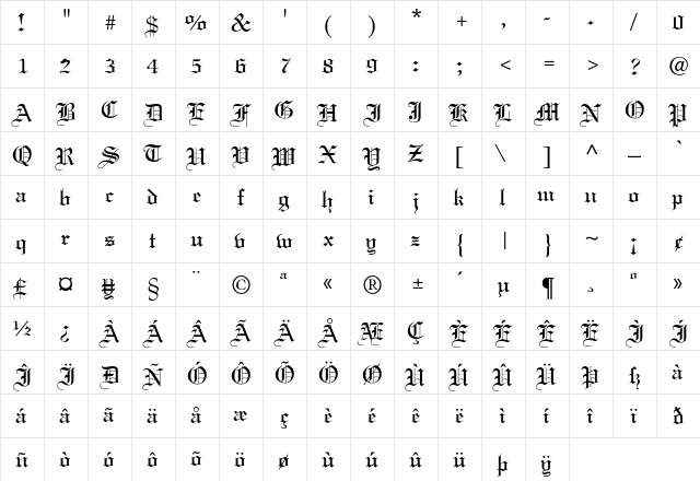 Elliott Regular  glyph index