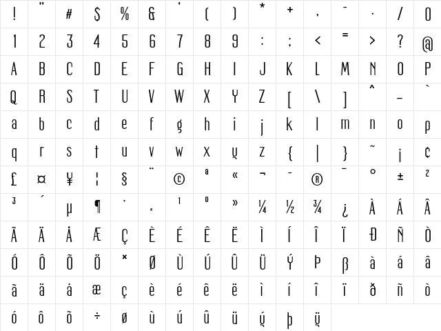 Mager Regular  glyph index