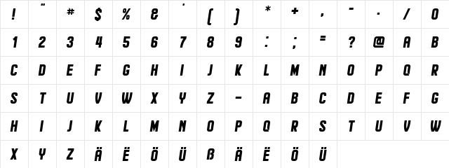 Hindenburg Italic  glyph index