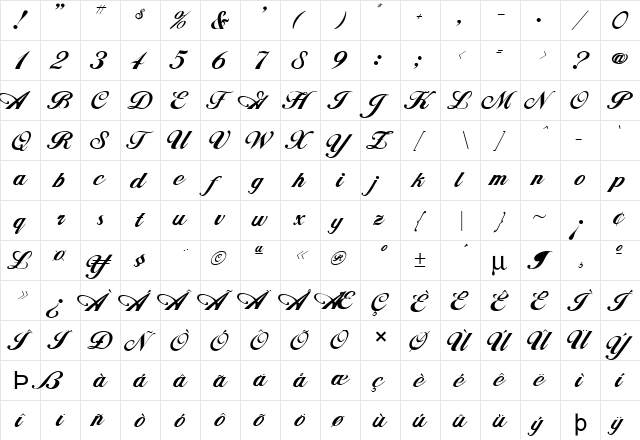 FZ SCRIPT 12 Normal  glyph index