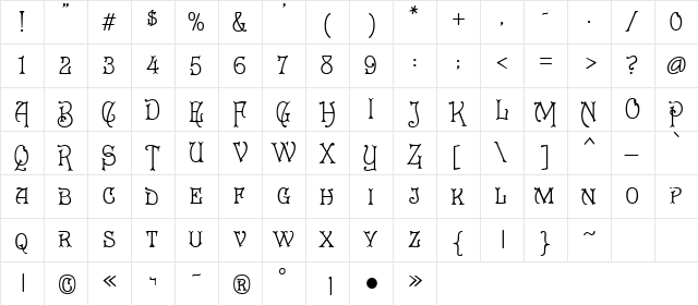 Le Grand Regular  glyph index