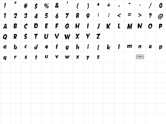Hotplate (sRB) Regular  glyph index