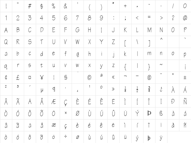 Tek-Condensed Bold  glyph index