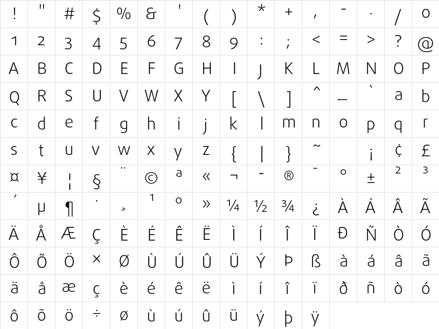 DaxlinePro Light  glyph index