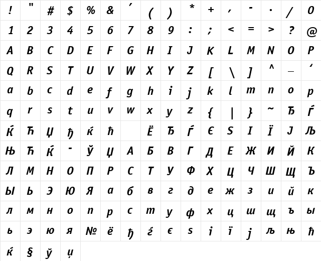 OfficinaSansISOCTT BoldItalic  glyph index