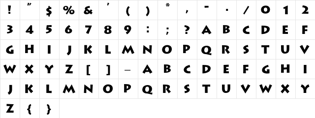 Shawnee Regular  glyph index