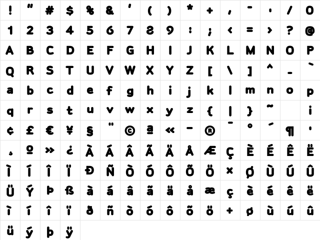 SylviaBlack Regular  glyph index