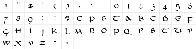 CallifontsC25PostScript Regular  glyph index