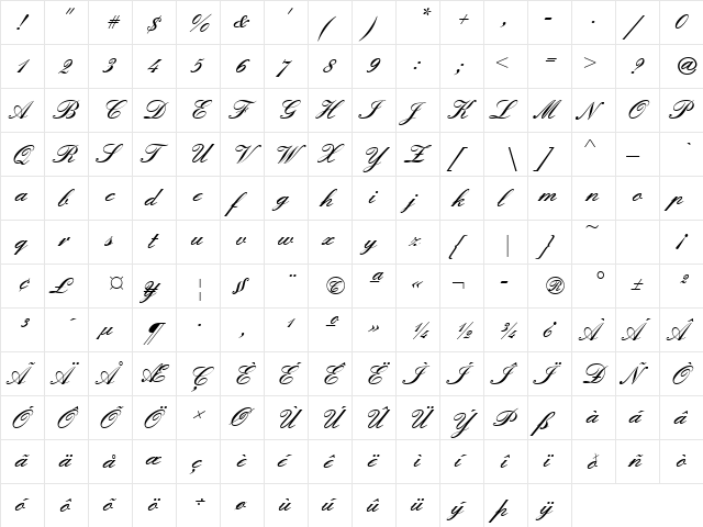 Englische Becker Join Demi Bold Regular  glyph index