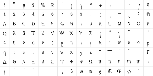 cmff10 Regular  glyph index