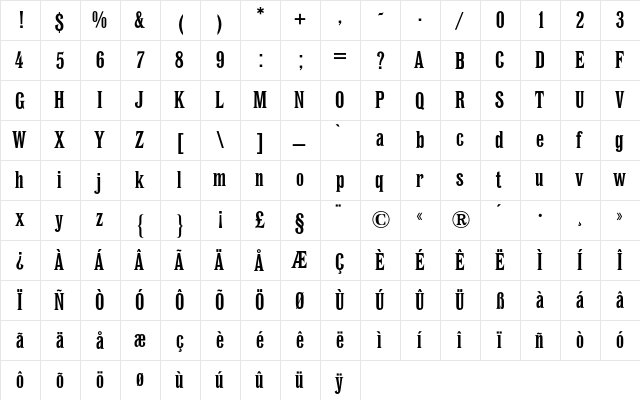 Etienne BQ Regular  glyph index