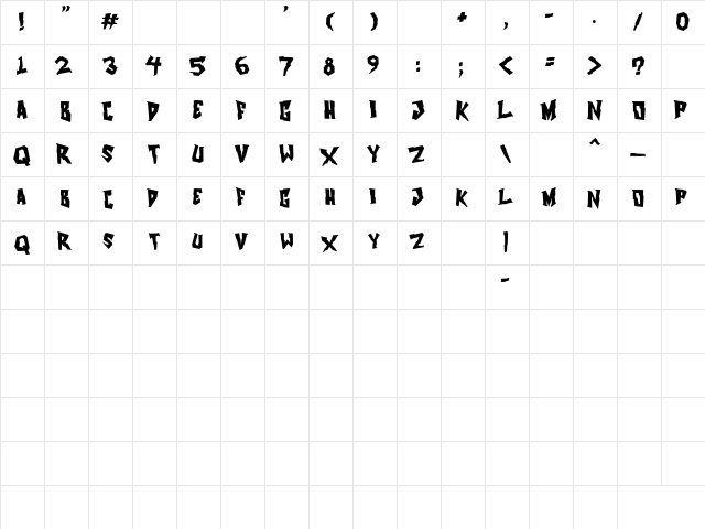 Mechapunk Regular  glyph index