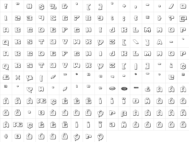 Nuevo Passion 3D Regular  glyph index