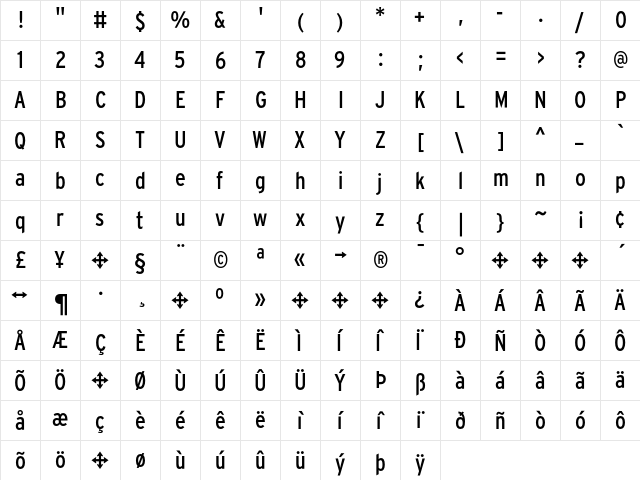 Interstate Regular Cond  glyph index