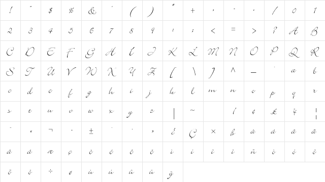 Bickley Script Std Regular  glyph index