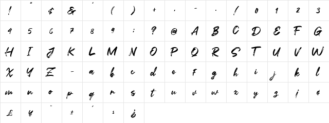Flashing Regular  glyph index