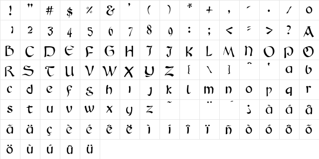 Graz Regular  glyph index