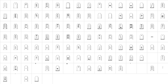Headstone Regular  glyph index