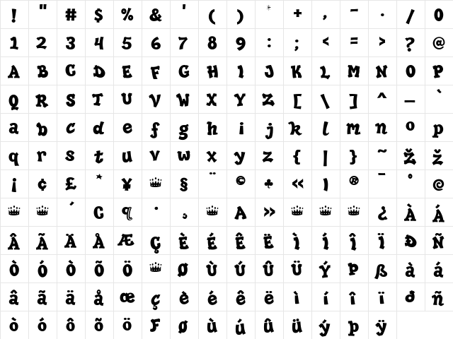 HipHop Regular  glyph index