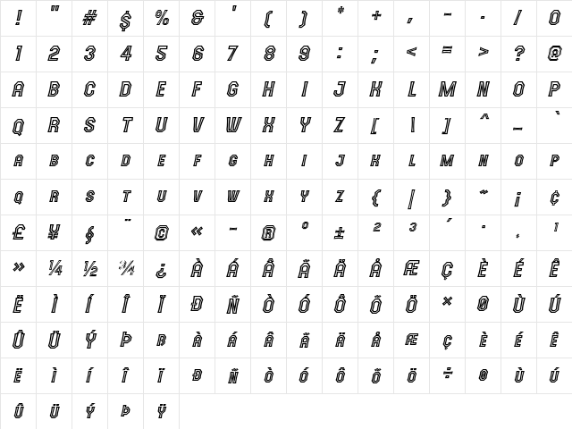 The October One Italic  glyph index